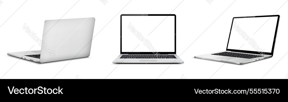 Realistic laptop mockup with blank screen isolated