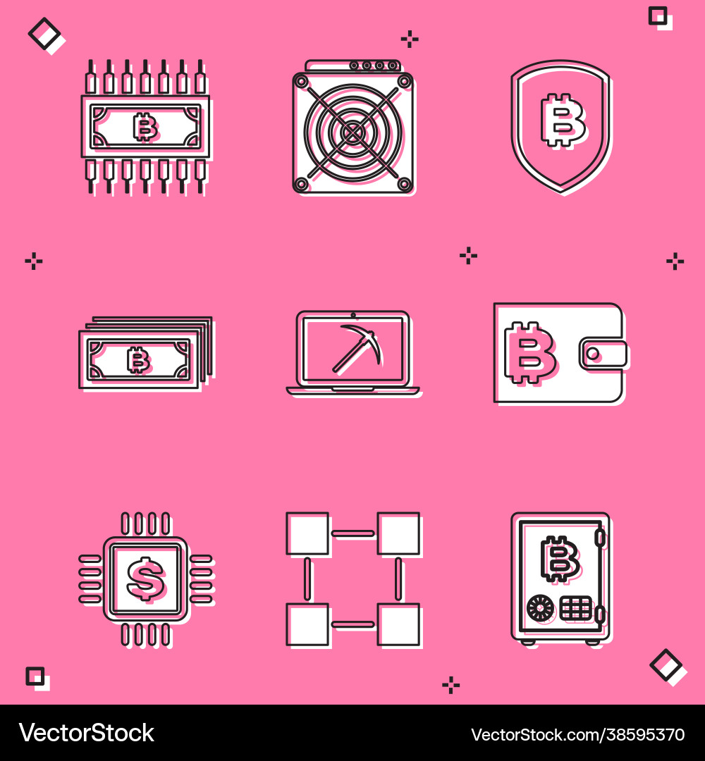 Set cryptocurrency bitcoin with circuit asic Set cryptocurrency bitcoin with circuit asic Vector Image