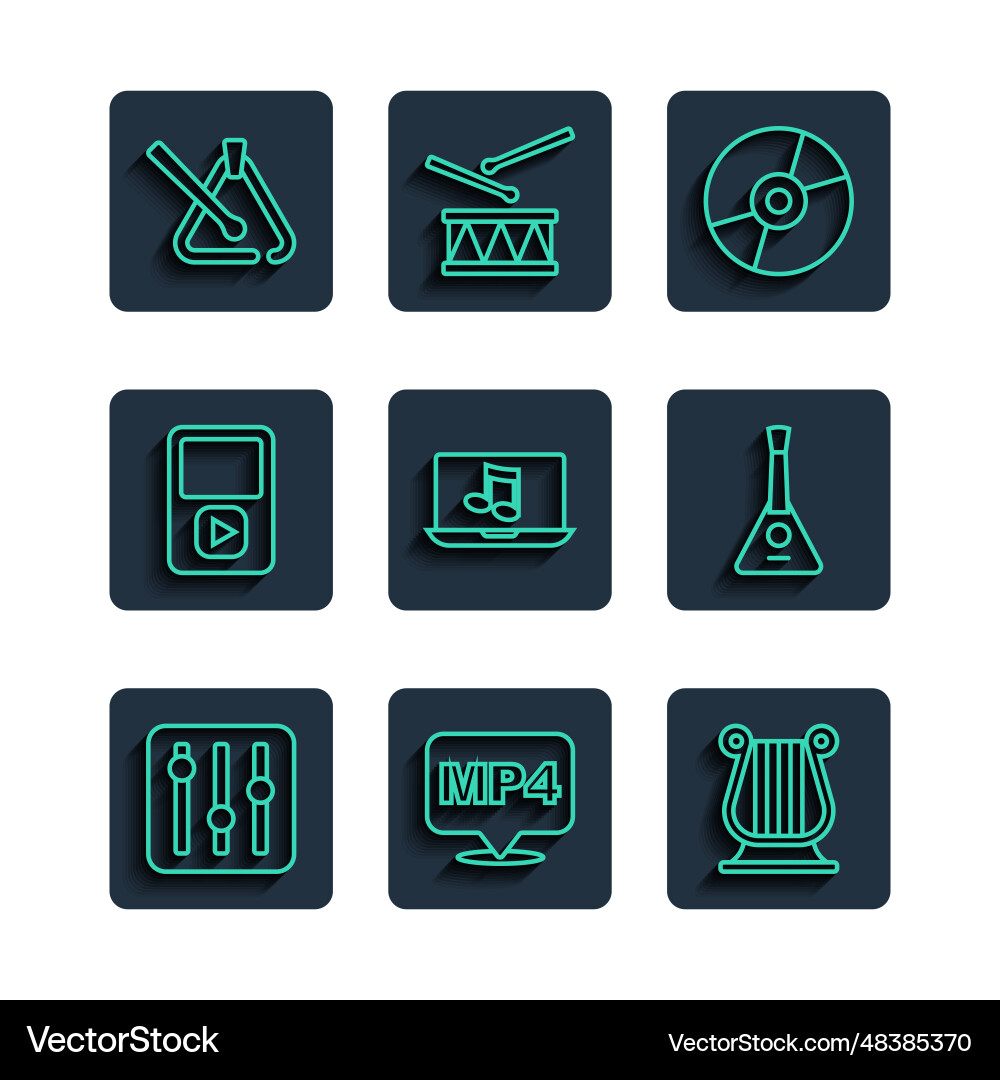 Set line sound mixer controller mp4 file document Vector Image