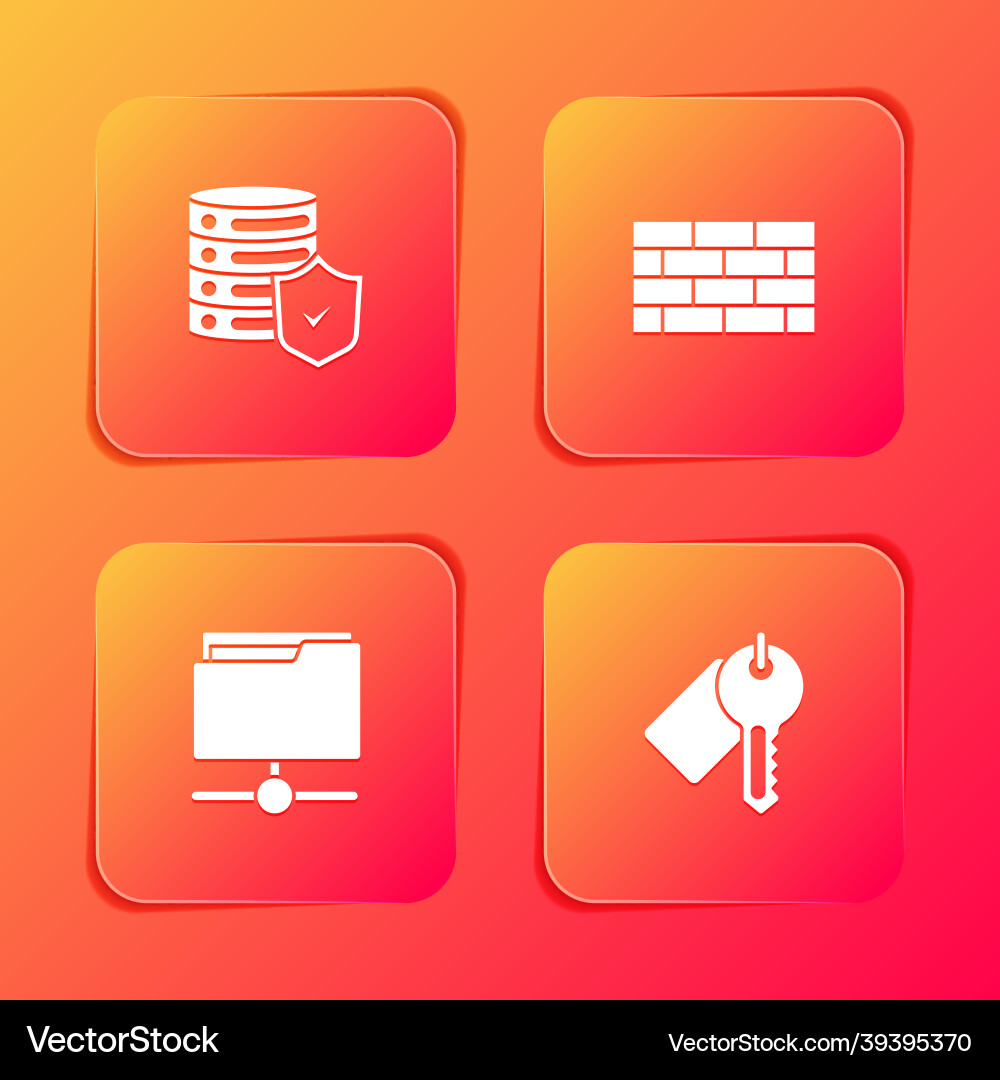 Set server with shield firewall security wall vector image