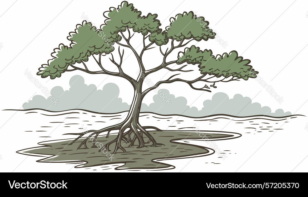 Tree with exposed roots symbol of deep connection vector image