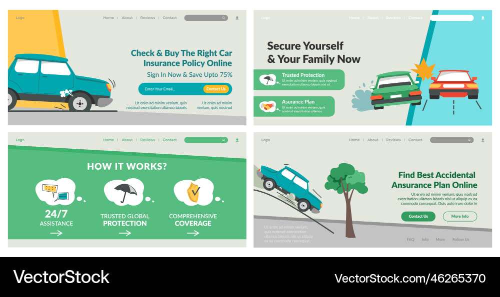 Web-Banner-Set mit Autoversicherung Werbung Web-Banner-Set mit Autoversicherung Werbung vektorbild