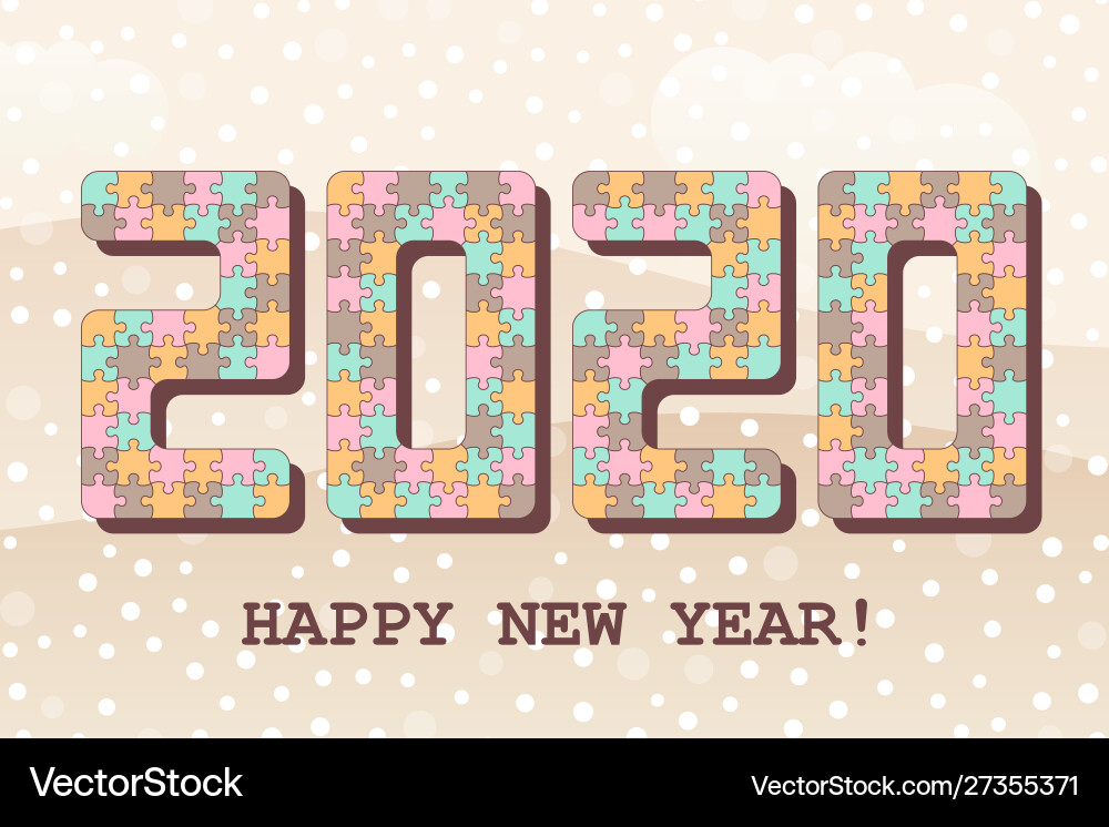 2020 jigsaw puzzle background with many colorful Vector Image