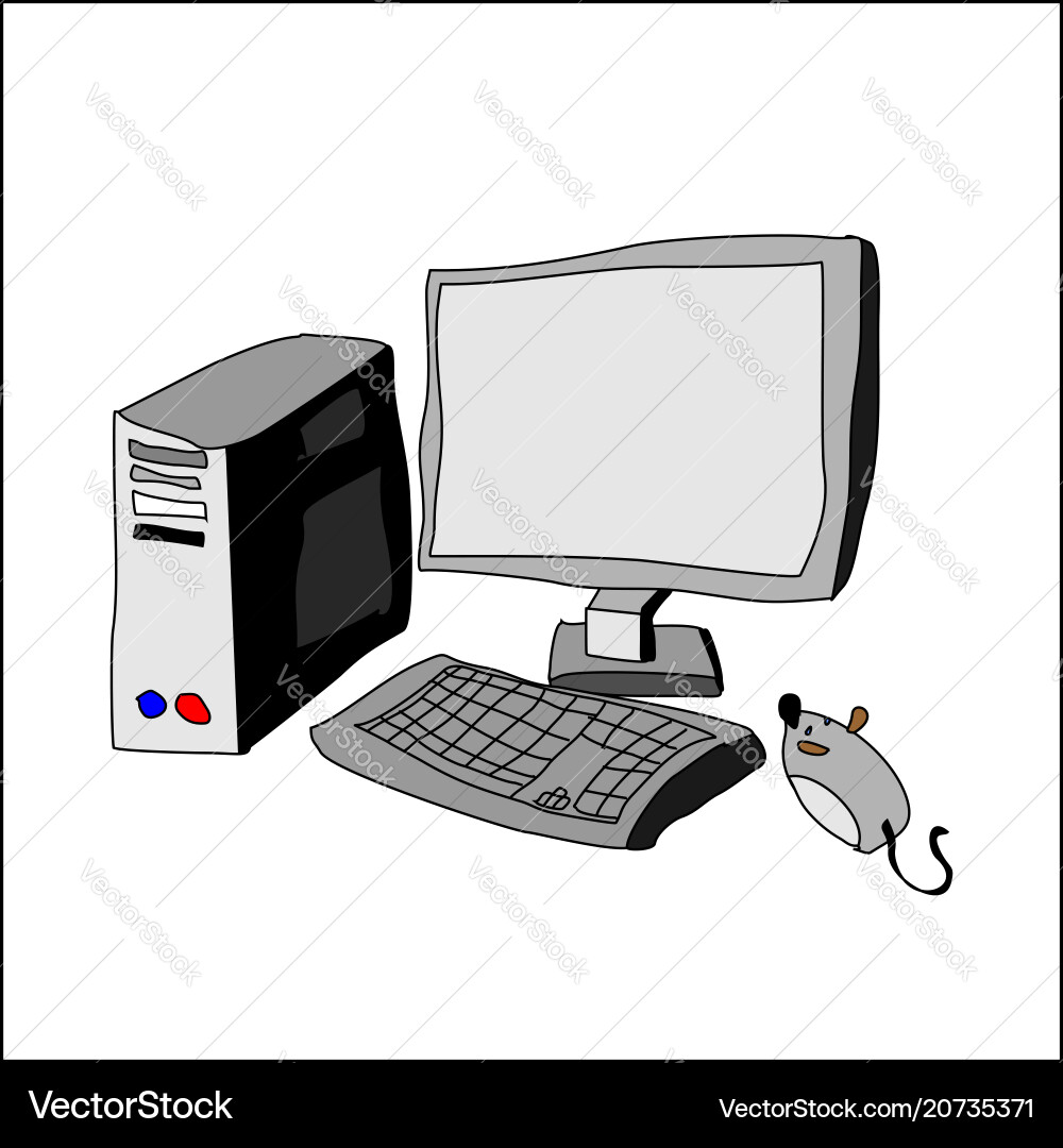 Computer hand drawing system unit and keyboard Computer hand drawing system unit and keyboard vector image