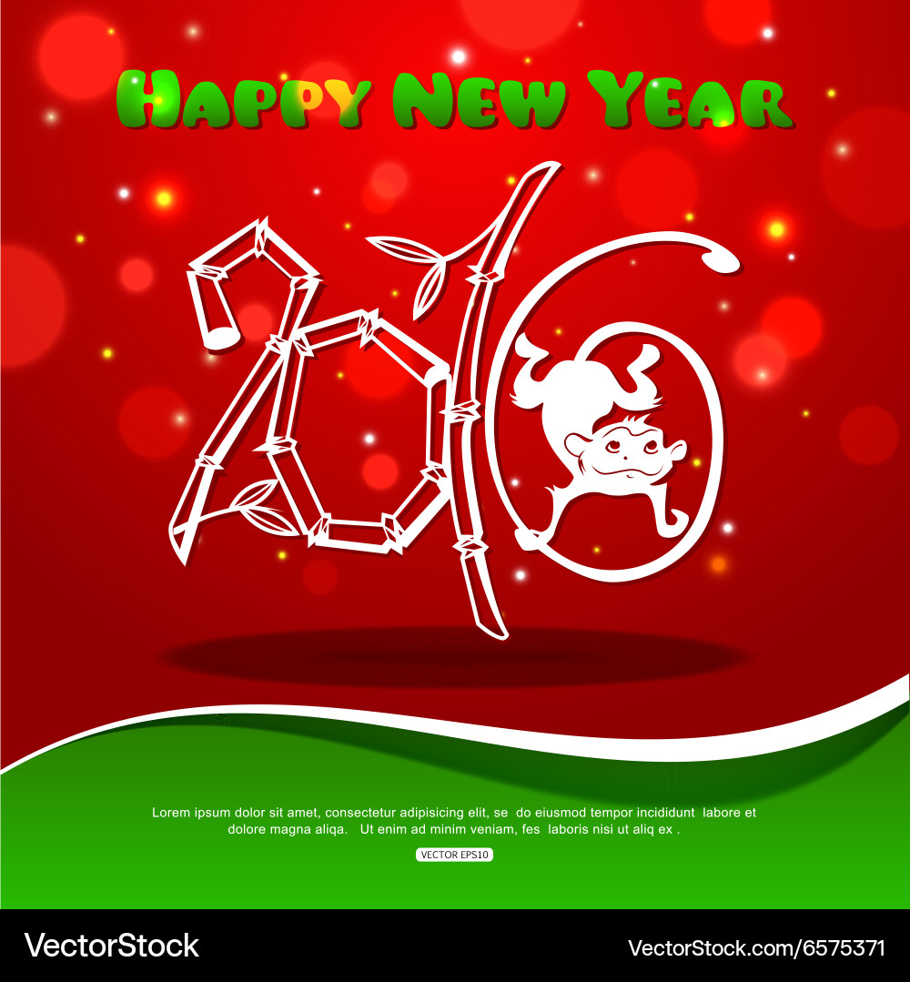 Creative text design with monkey and bokeh lights Vector Image