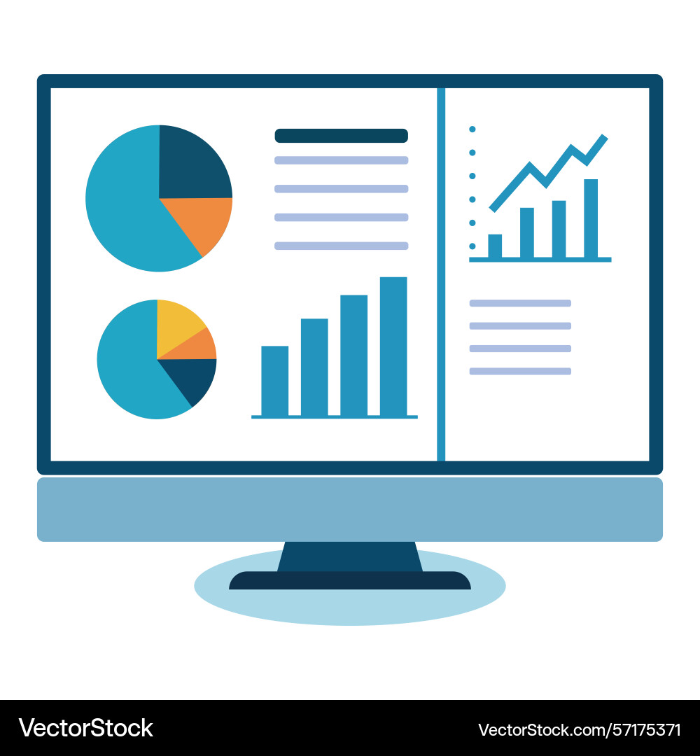 Data analytics dashboard icon charts on monitor Vector Image