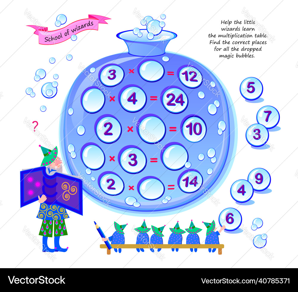 Help the little wizards learn multiplication Vector Image