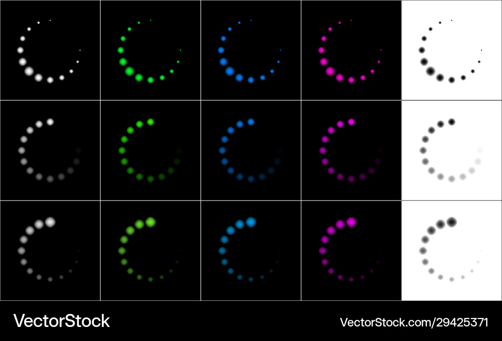 Isolated glow color buffering loading icon set Vector Image