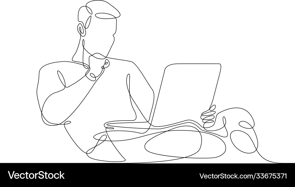 Man Working on Laptop - Continuous Line Art Vector Image