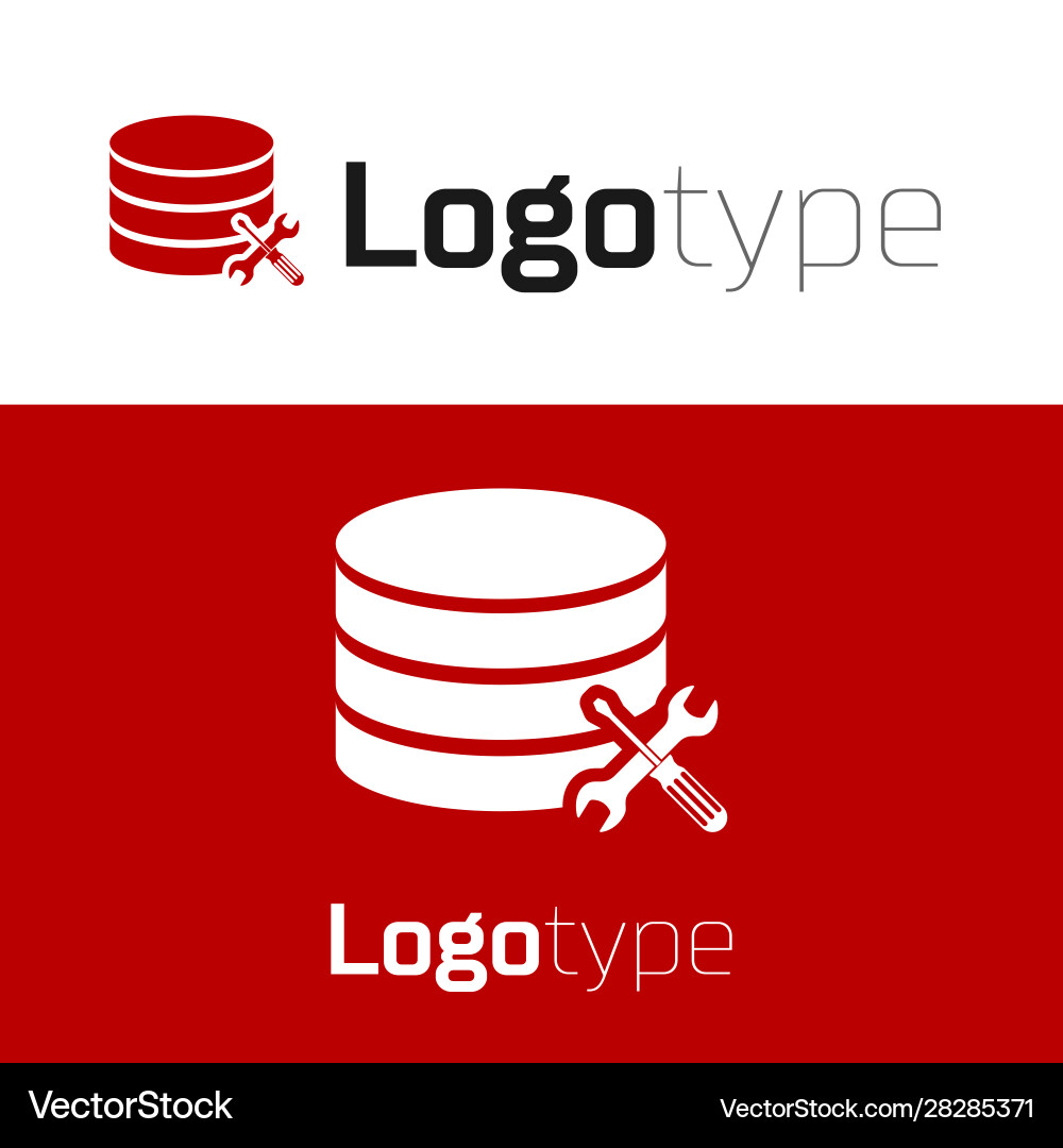 Red database server with screwdriver and wrench Vector Image