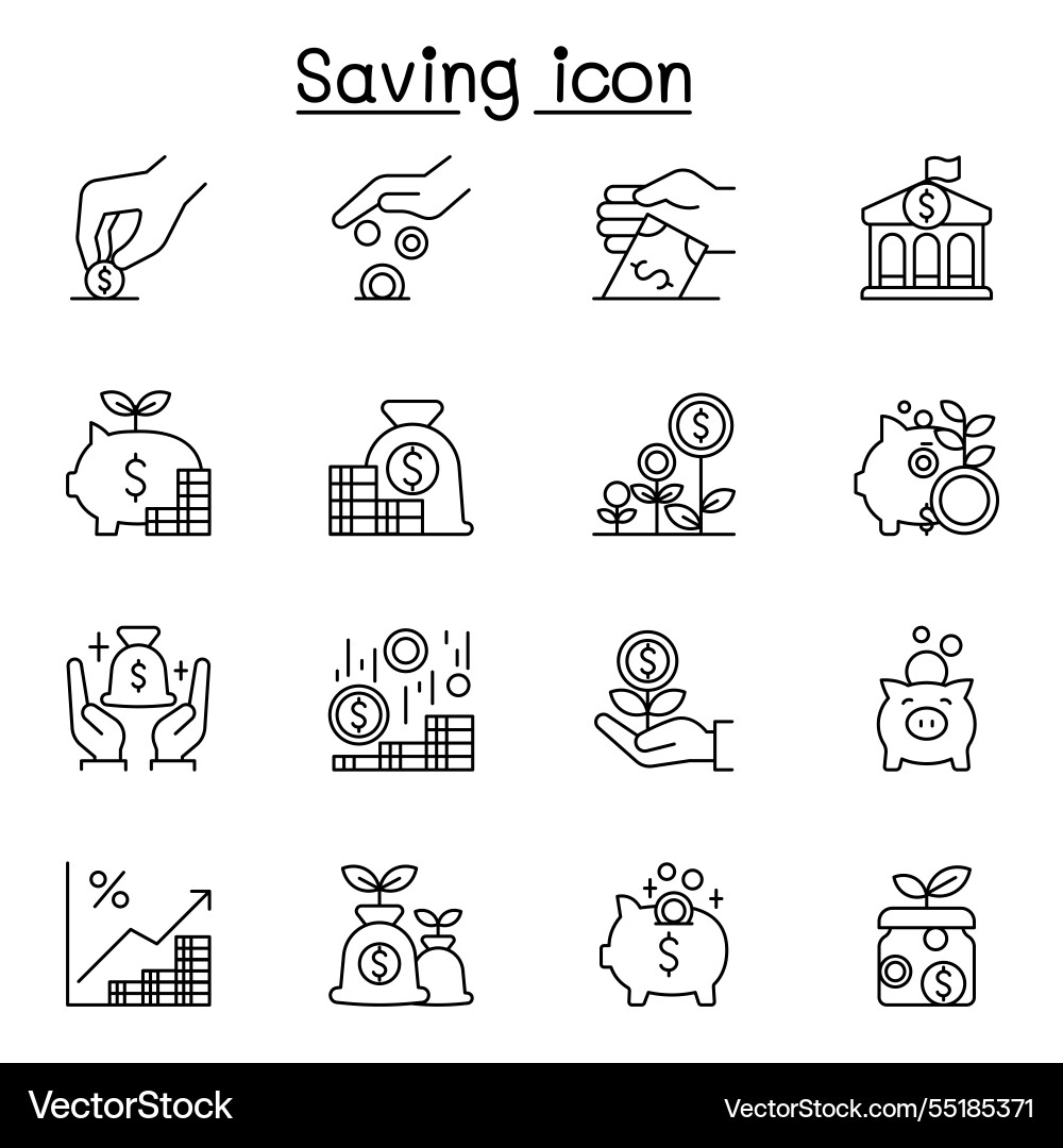 Saving icon set in thin line style vector image