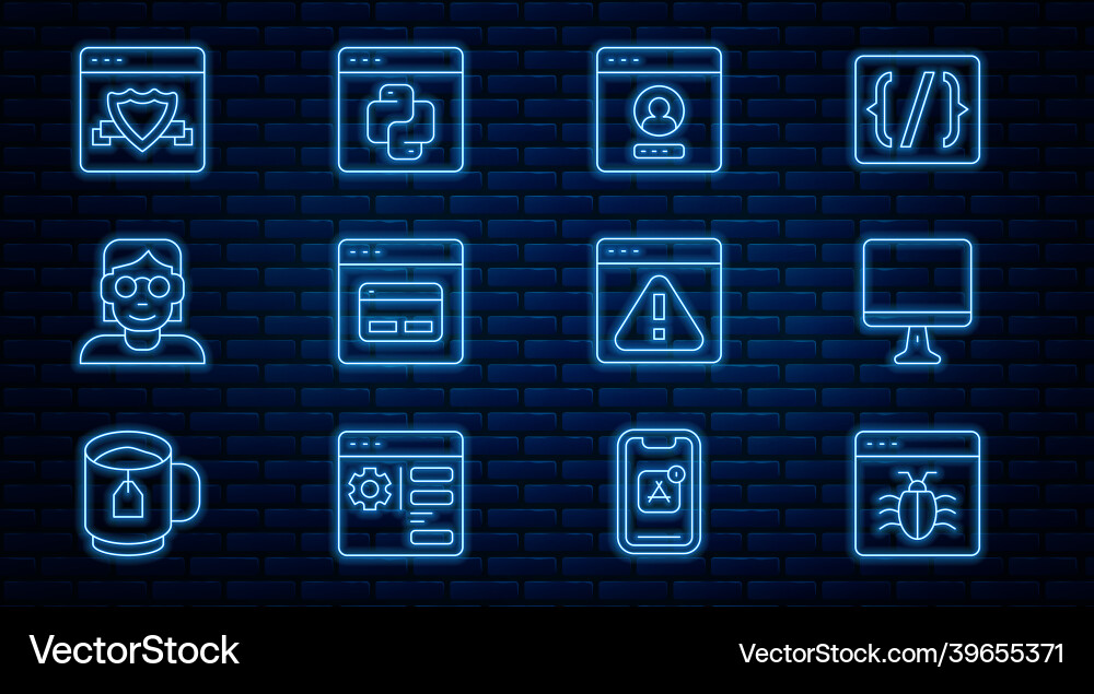 Set line system bug computer monitor screen Vector Image
