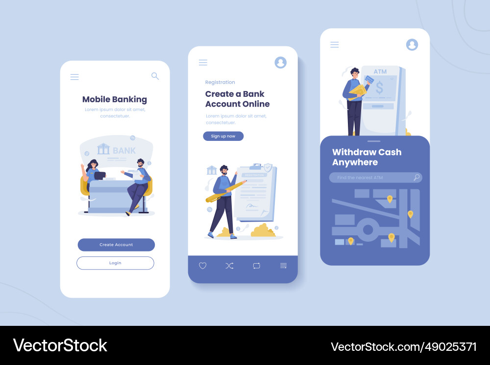 Set of mobile banking app onboard screen template Set of mobile banking app onboard screen template Vector Image