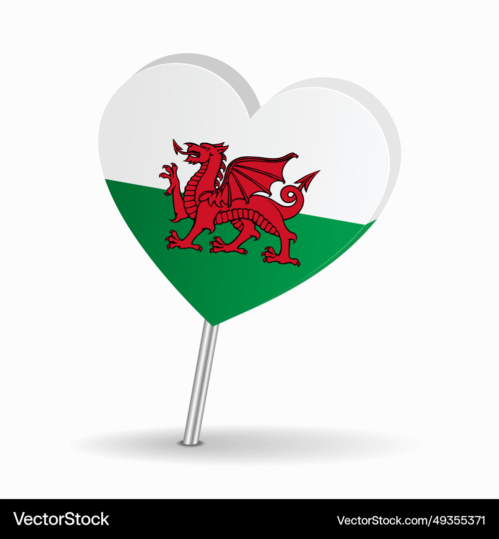 Welsh flag heart-shaped map pointer layout Welsh flag heart-shaped map pointer layout vector image