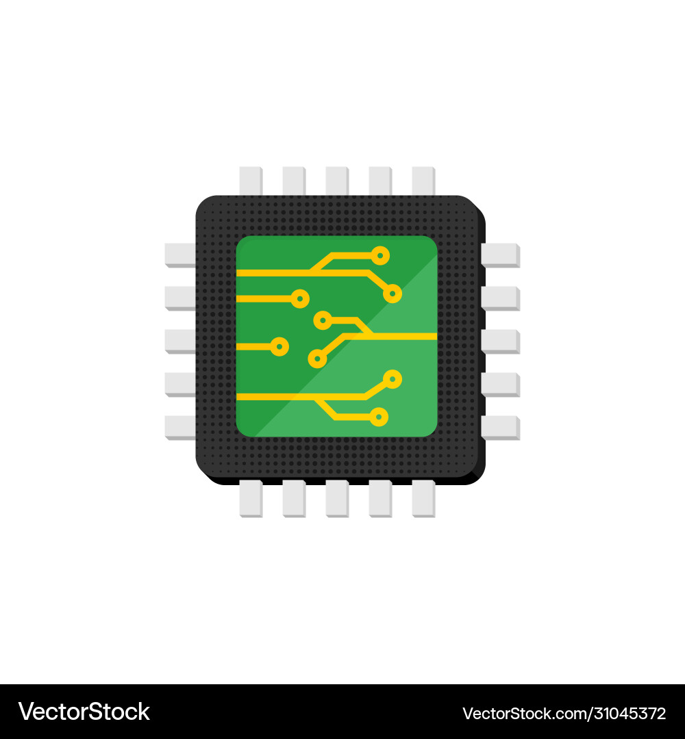 Computerprozessor Mikrochip Flat Isolat Computerprozessor Mikrochip Flat Isolat Vektorbild