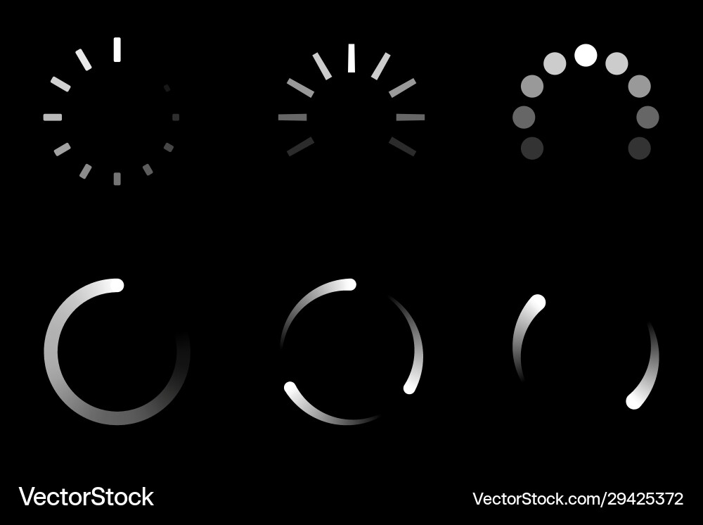 Isolated loading icon set on black background Vector Image
