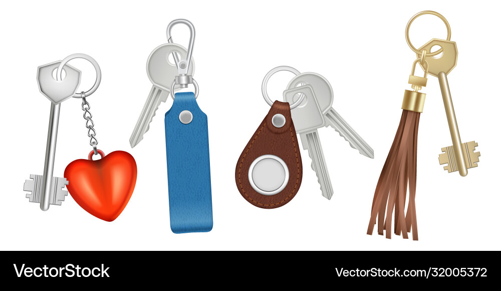 Keys on keychains realistic bunch with Royalty Free Vector