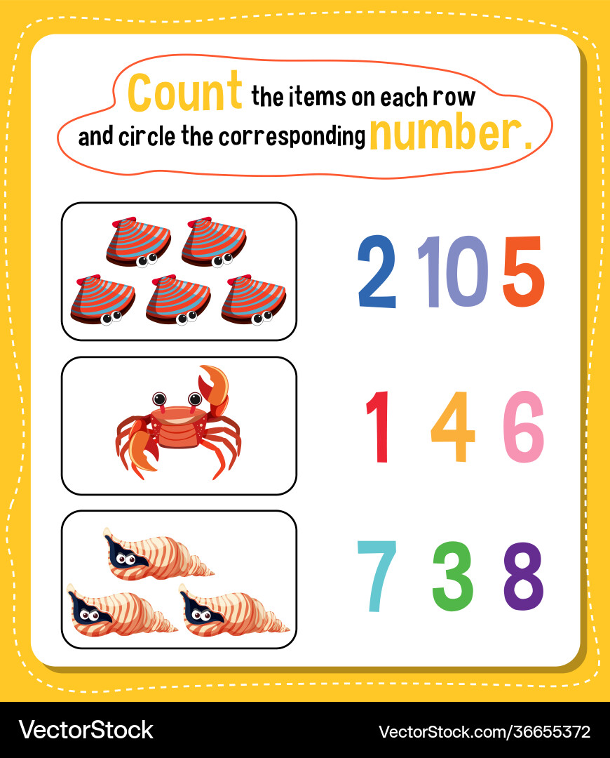 Math count number worksheet Vector Image