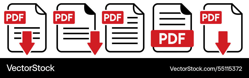 Pdf file format icons set with download sign Vector Image