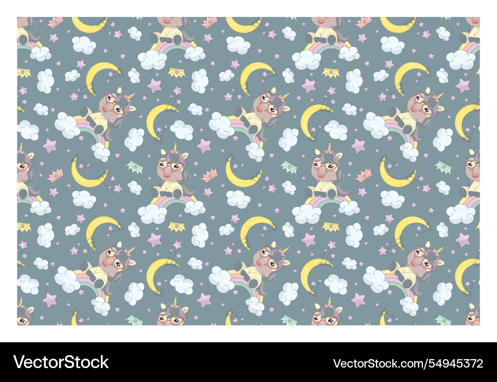 Repeating seamless pattern with moon and rainbow Vector Image
