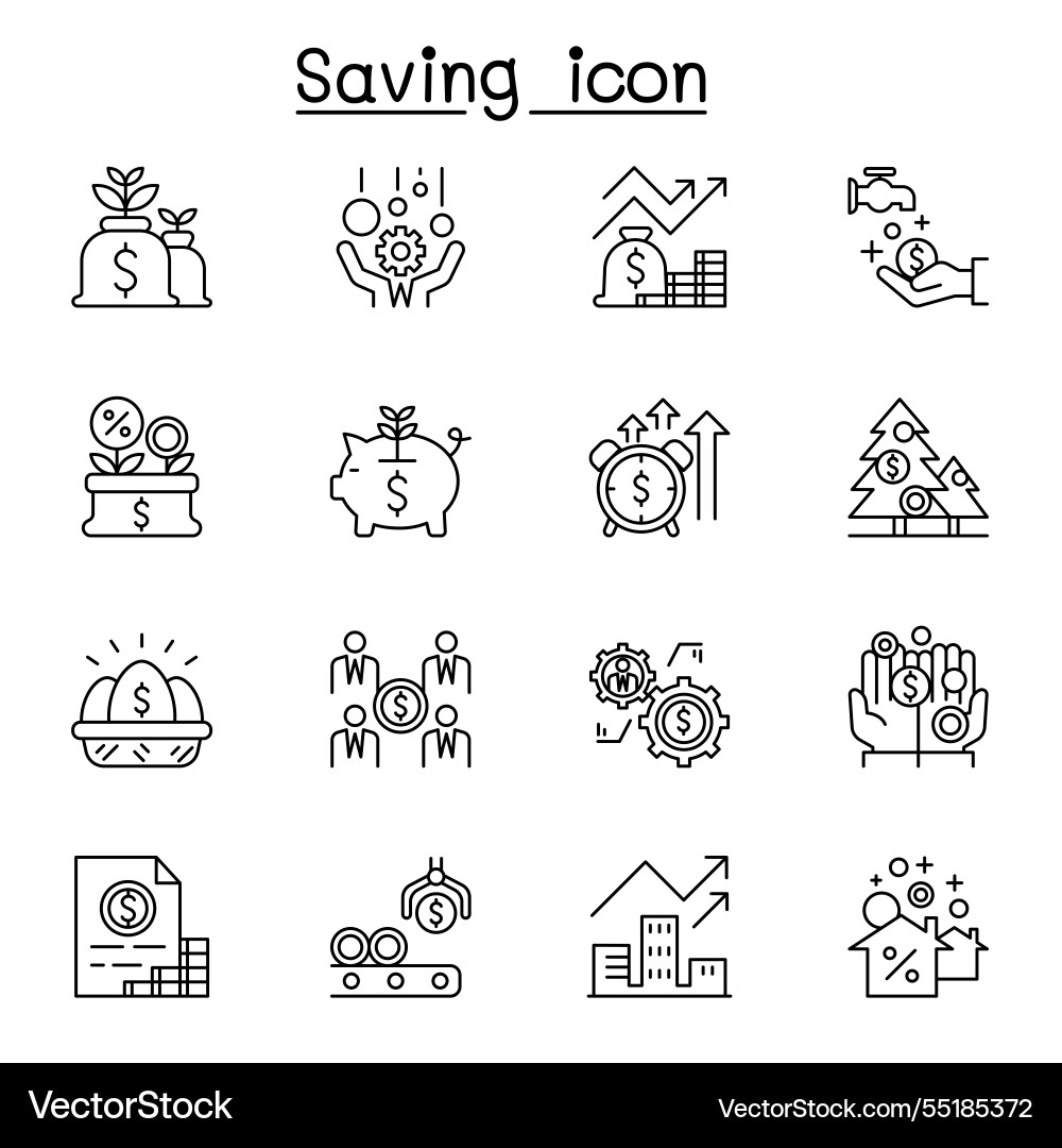 Saving icon set in thin line style Saving icon set in thin line style vector image