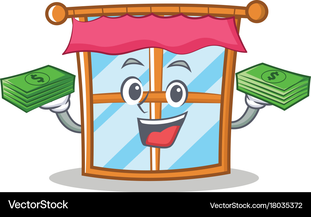 Smiling Window Character with Money vector image