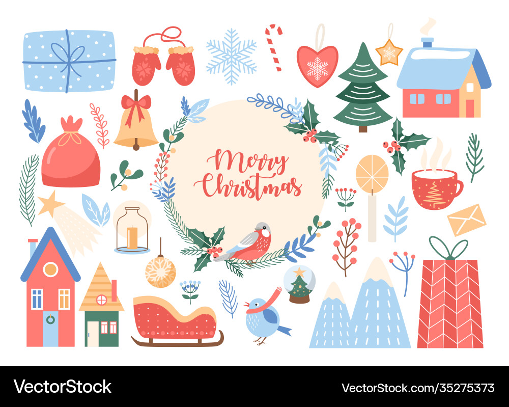 Christmas Wreath Greeting Card Vector Image