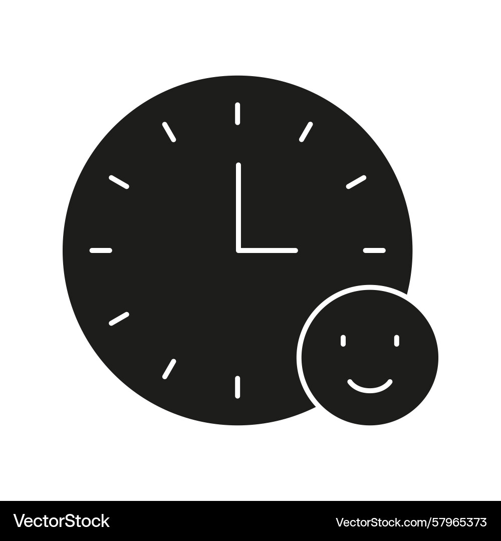 Clock with smiling face solid icon time Vector Image
