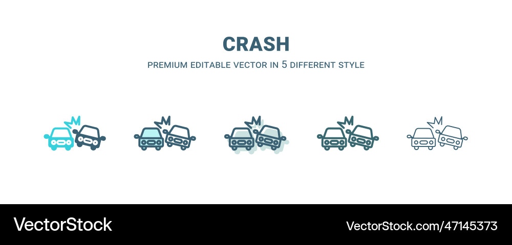 Crash icon in 5 different style outline filled vector image