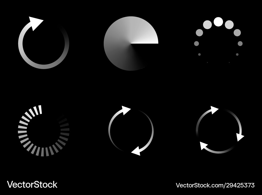 Isolated loading icon set on black background Isolated loading icon set on black background Vector Image