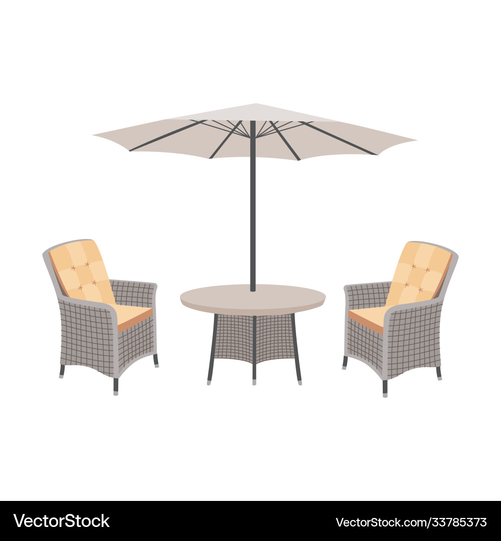 Wicker Garden Table Set with Umbrella Vector Image
