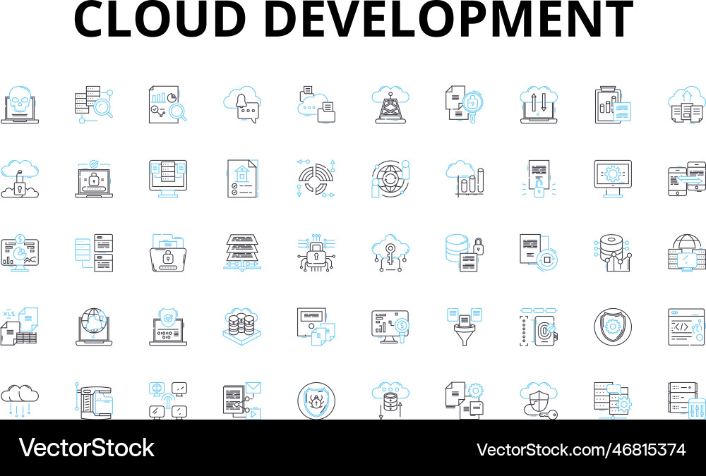 Cloud development linear icons set scalability Vector Image