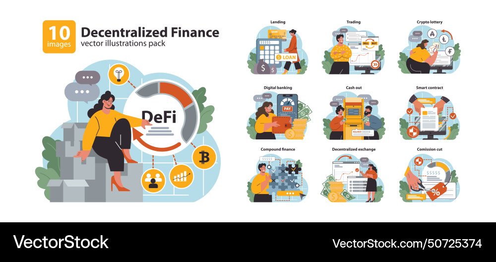 Defi decentralized finance set smart distributed Defi decentralized finance set smart distributed vector image