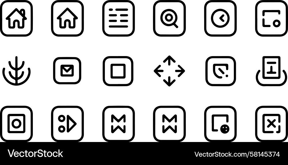 Digital Interface Icons - Rounded Squares Vector Image