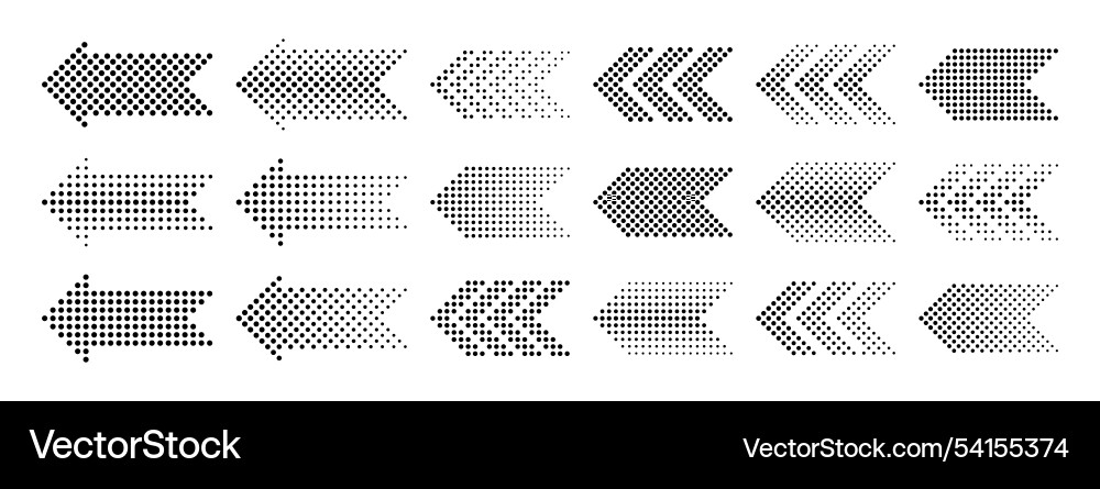 Dotted arrow icons halftone pointers cursors Dotted arrow icons halftone pointers cursors vector image