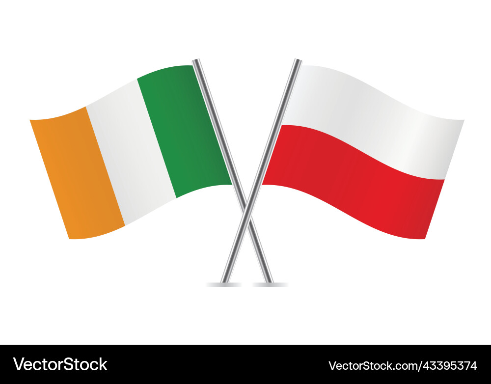 Ireland and poland crossed flags Ireland and poland crossed flags vector image