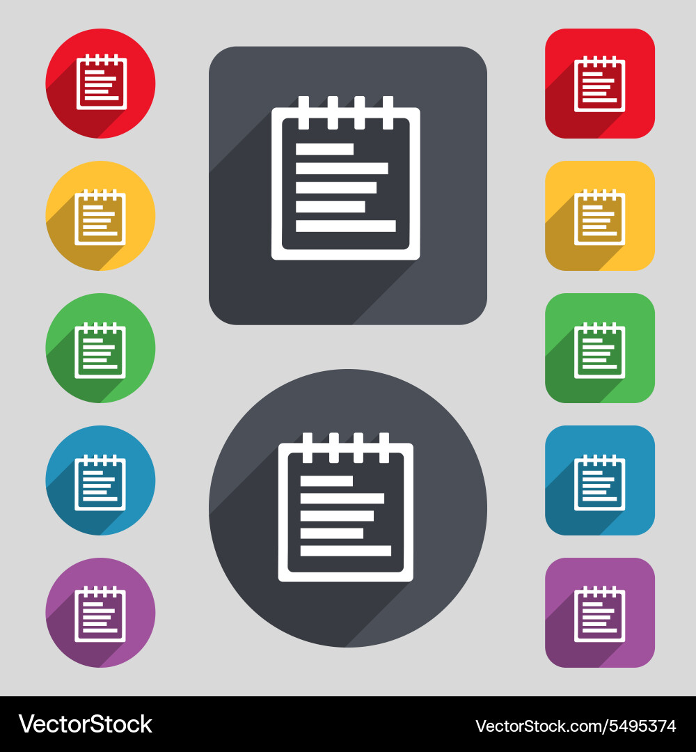 Notepad icon sign a set of 12 colored buttons Vector Image
