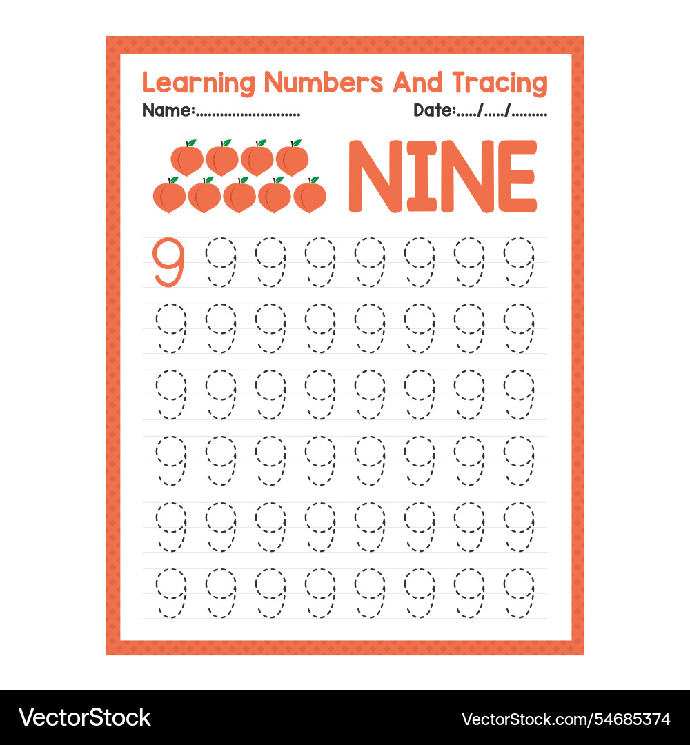 Numbers tracing practice writing number Numbers tracing practice writing number vector image