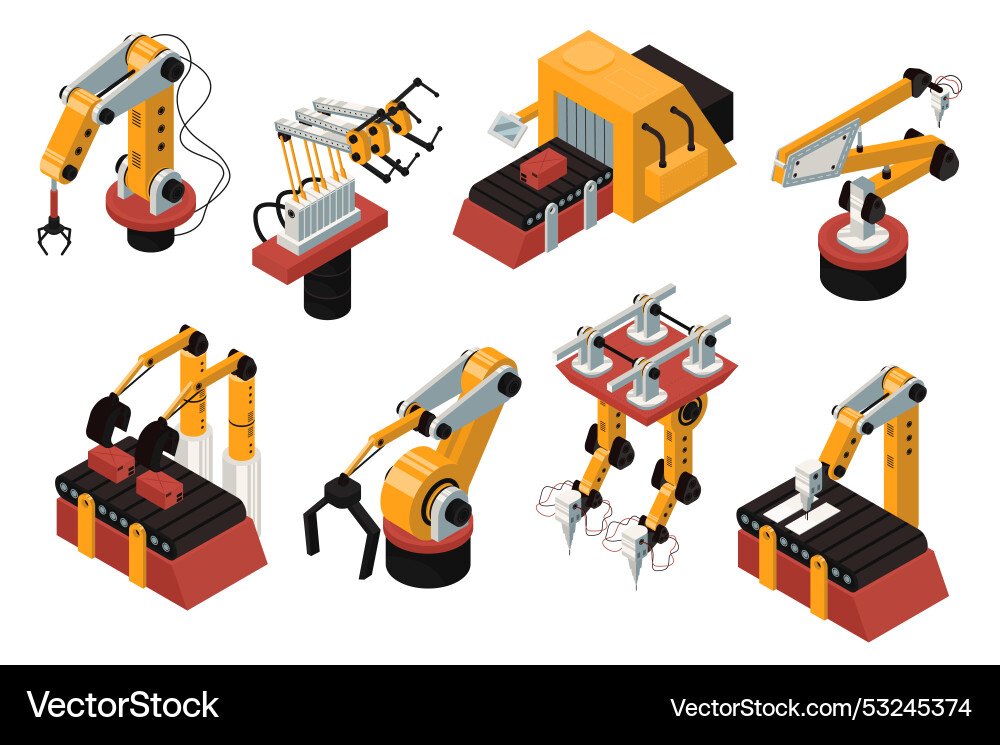 Robot automation 3d isometric mega set in isometry Robot automation 3d isometric mega set in isometry vector image