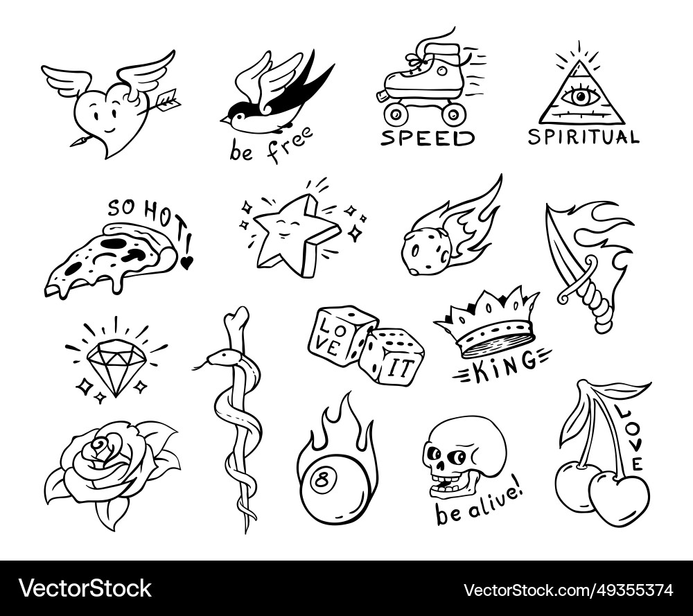 Schwarz Tattoo einfach altmodisch handgezogen Schwarz Tattoo einfach altmodisch handgezogen vektorbild