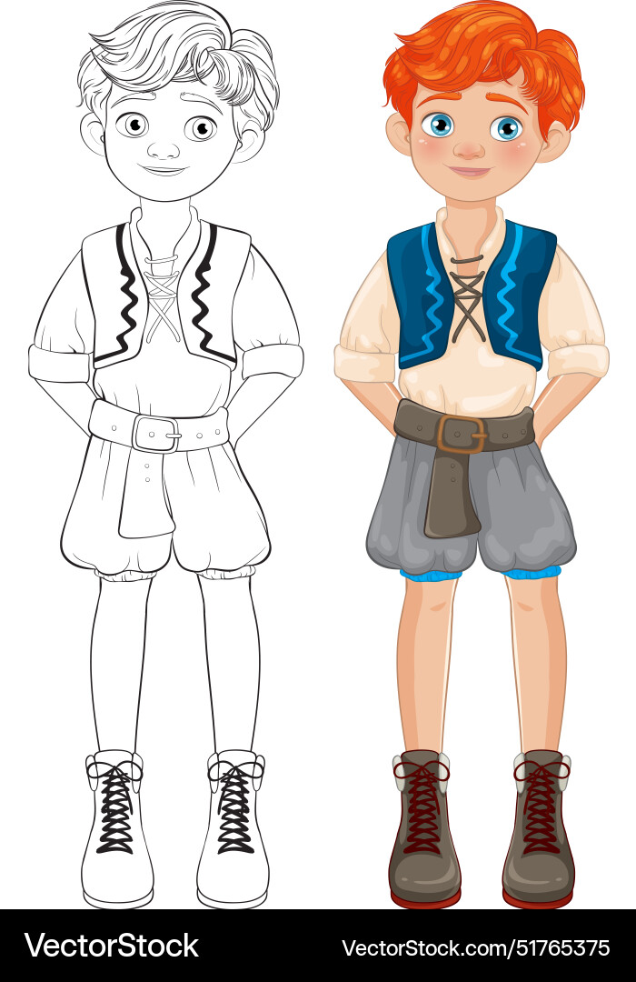 Boy character in color and outline versions Vector Image