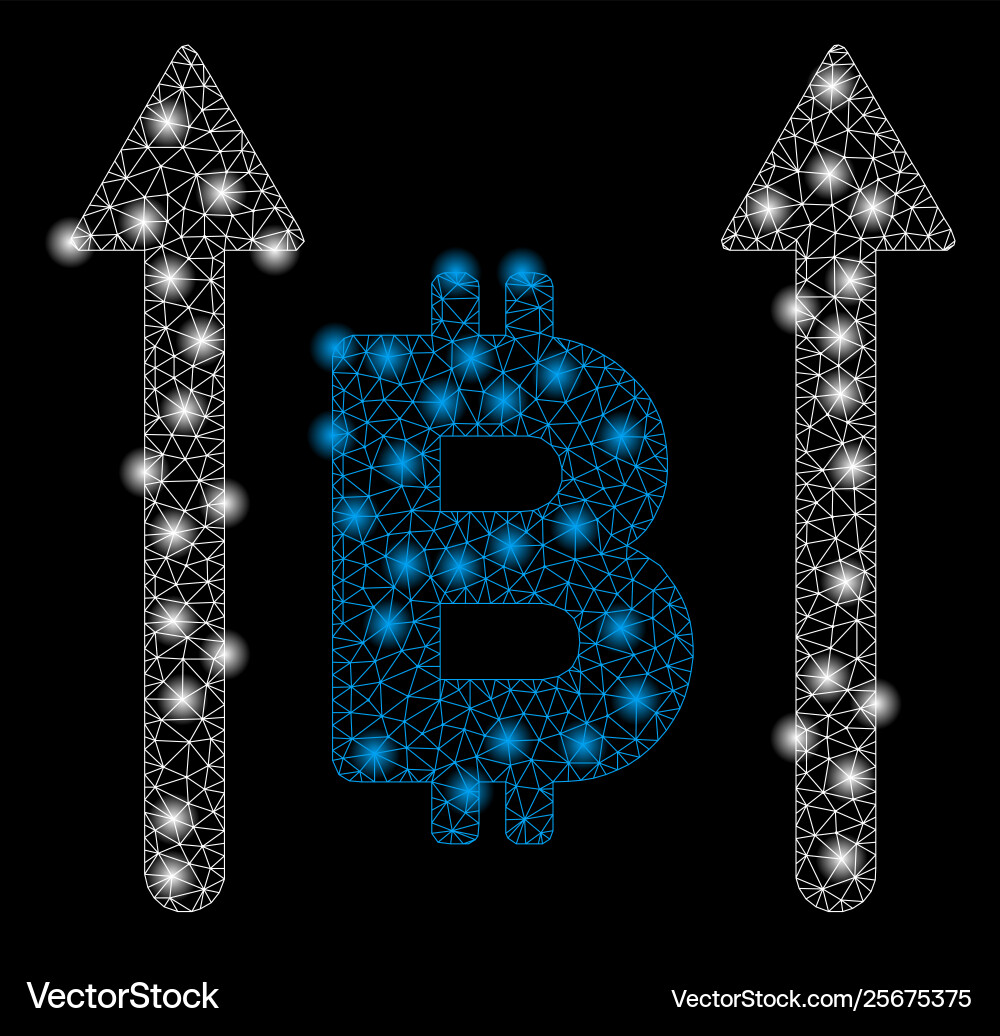 Bright mesh carcass bitcoin send arrows with light Vector Image