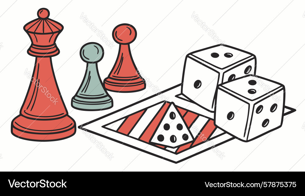 Chess pieces and dice strategy game components Vector Image