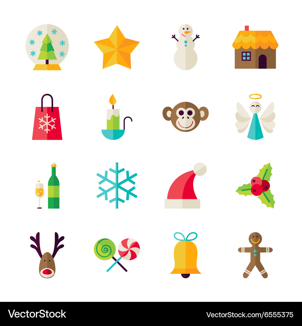 Flat winter christmas and happy new year objects Vector Image