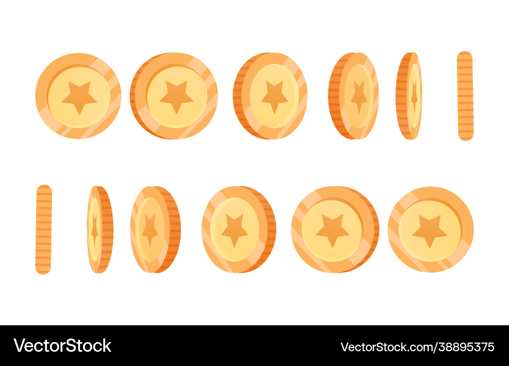 Golden coin at various view for 3d animation Golden coin at various view for 3d animation vector image