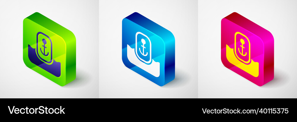 Isometric map pointer with anchor icon isolated Vector Image