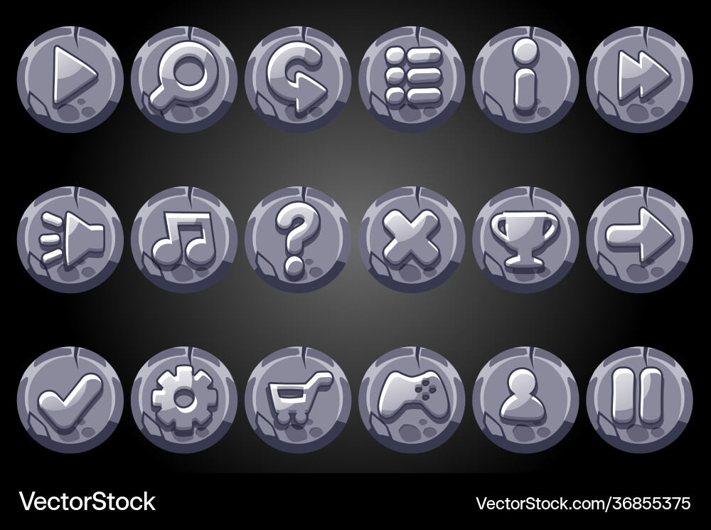 Round old stone buttons for game gui Vector Image