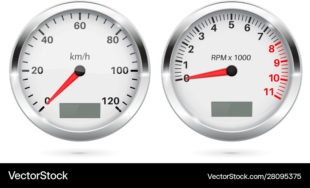 Speedometer and tachometer 3d round gauges set Vector Image