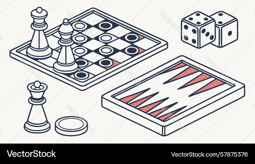 Assorted board games elements chess backgammon Vector Image