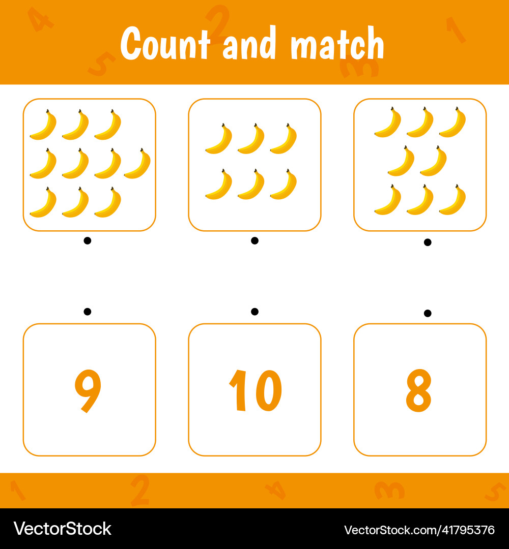 Count and match math game for children Count and match math game for children Vector Image